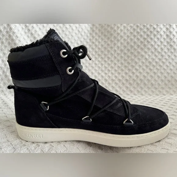 Tecnica Moon Boots Mercury High Paris Boot Black Suede Leather Faux Fur Size 10 - Picture 9 of 15